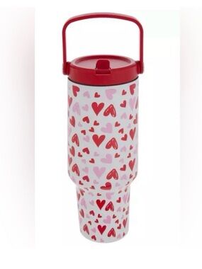 New stainless steel Red & Pink Heart Travel Tumbler with Handle -40OZ: